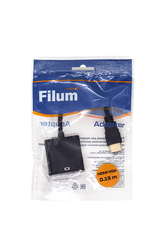 Адаптер Filum FL-A-HM-VGAF-0.15M 0.15 м., разъемы: HDMI A male-VGA female, пакет